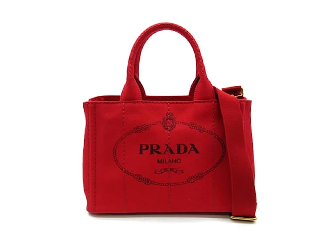 Prada Canapa Logo Tote Bag 1BG439 Red Cloth  ref.1213989
