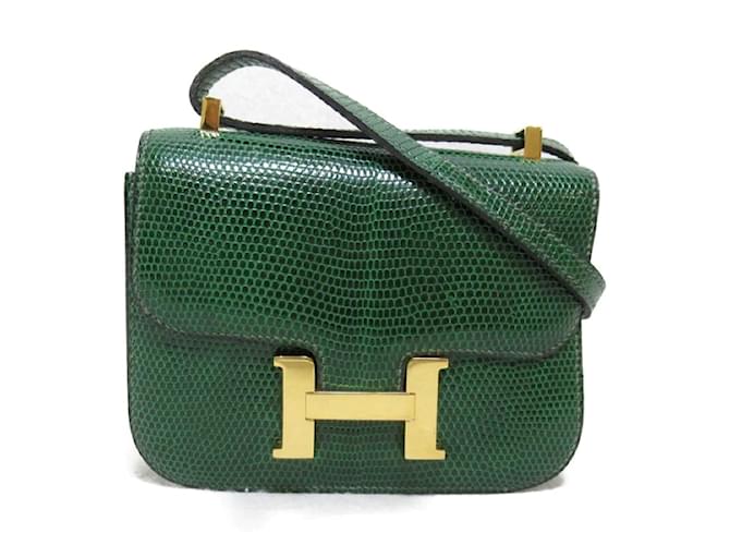 Hermès Bolsa transversal de couro Hermes Constance 061741CC em ótimo estado Verde  ref.1213995