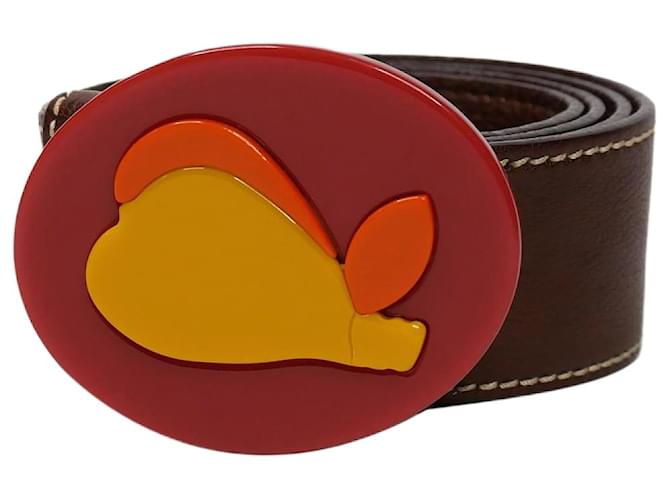 Miu Miu Brown leather belt with fruit detail at buckle  ref.1214001