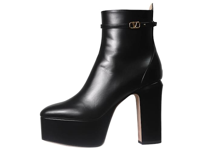 Valentino Black platform ankle boots - size EU 38 (Uk 5) Leather  ref.1214008