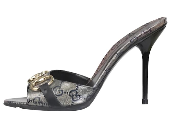Gucci Silver Princetown buckle monogram heels - size EU 40.5 Silvery Leather  ref.1214022
