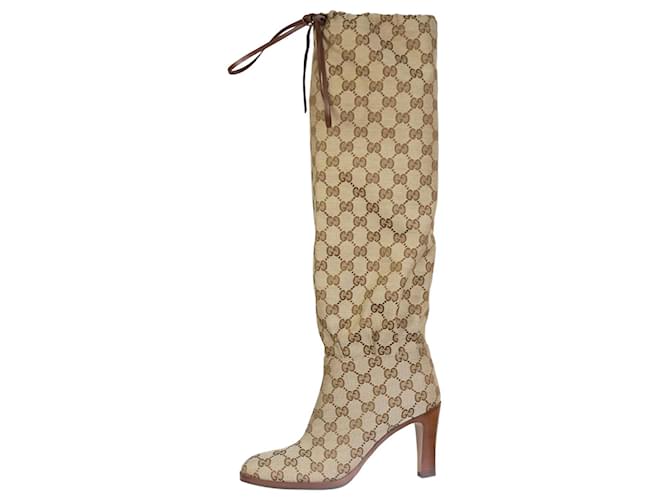 Gucci Braune kniehohe Stiefel mit Monogramm – Größe EU 37 Leder  ref.1214024