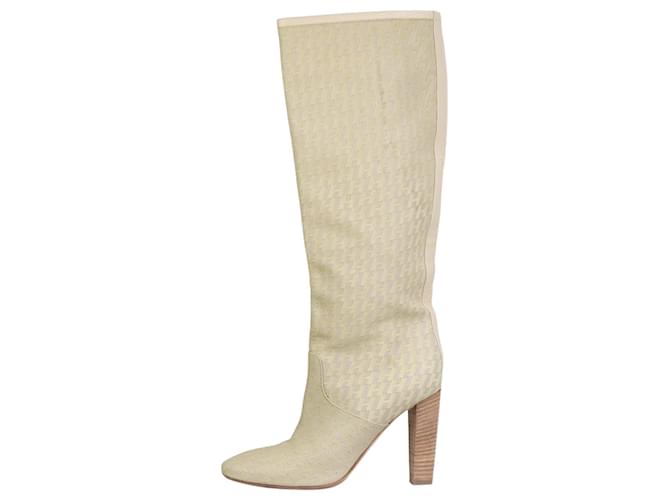 Hermès Beige H pattern knee high boots - size EU 36.5 Leather  ref.1214040