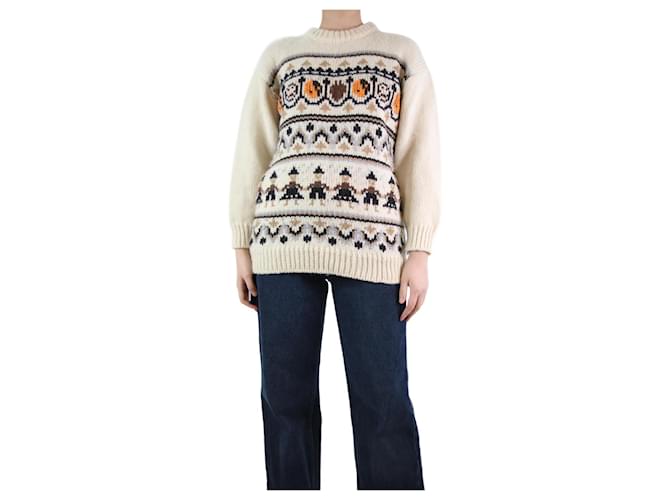 Ganni Cream chunky knit fair isle jumper - size UK 10  ref.1214041