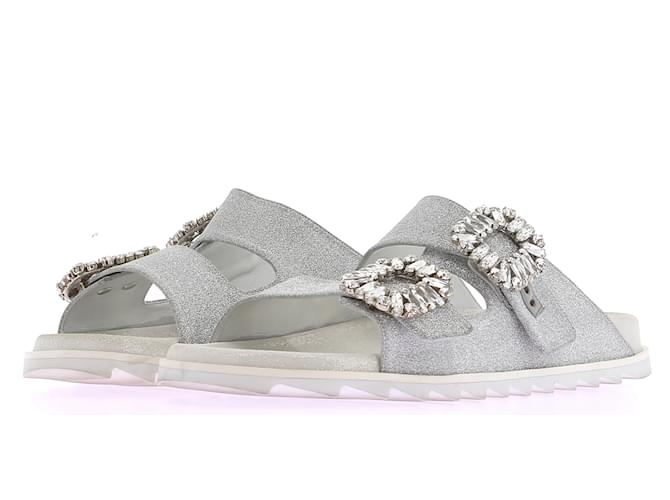 ROGER VIVIER  Sandals T.eu 40 leather Silvery  ref.1214071