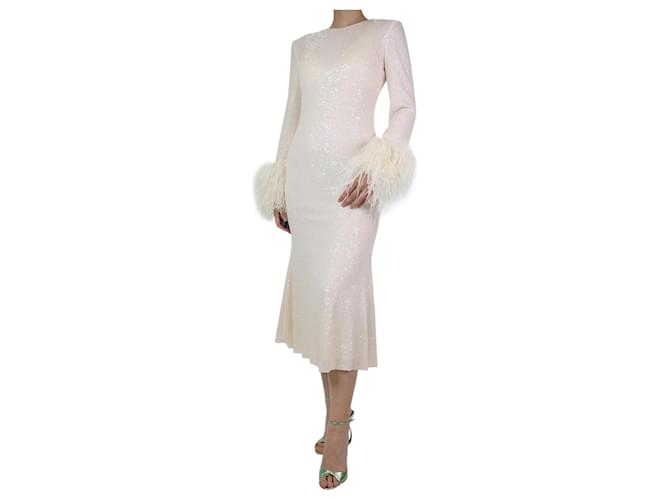 Self portrait Cream feather-trimmed sequined dress - size UK 10 Polyester  ref.1214131