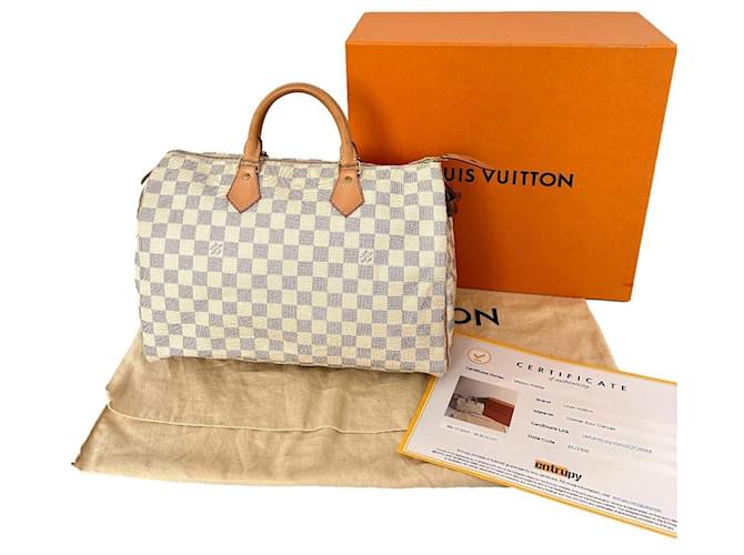Speedy bag 35 Damier Azur Louis Vuitton White Cloth  ref.1214153