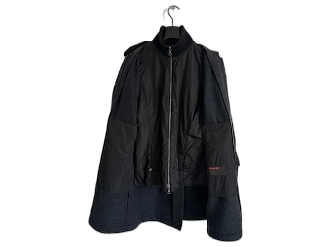 Prada Coats, Outerwear Black Dark grey Wood Nylon  ref.1214155