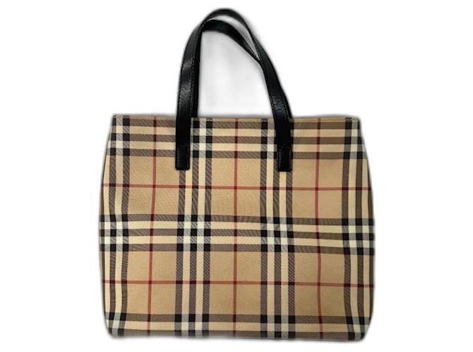 Sac tartan Burberry  Toile Marron Noir Beige  ref.1214156