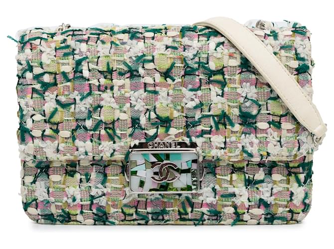 Chanel Green Tweed Beauty Lock Flap Bag Cloth  ref.1214192