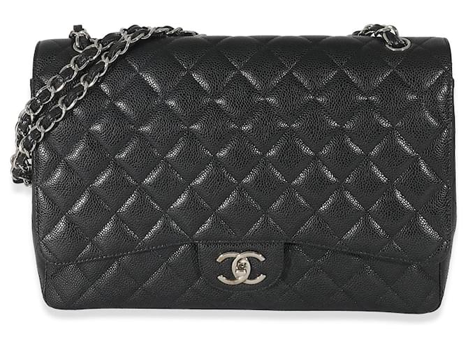 Chanel Black Quilted Caviar Maxi lined Flap Bag Leather  ref.1214235