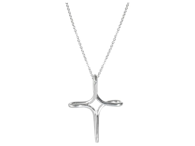 TIFFANY & CO. Elsa Peretti Infinity Cross Pendant in Sterling Silver on a Chain Silvery Metallic Metal  ref.1214249