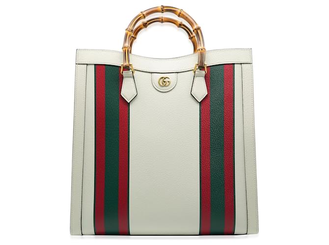 Gucci White Textured Dollar Calfskin Web Large Diana Tote Leather  ref.1214253