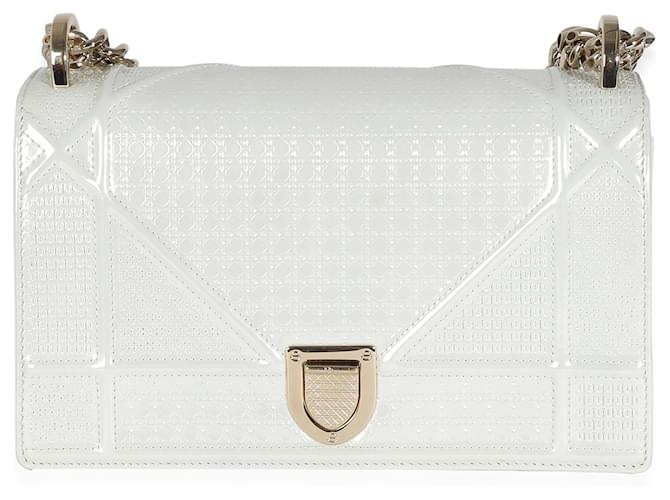 Christian Dior Petit sac à rabat Diorama verni blanc Micro Cannage Cuir  ref.1214273