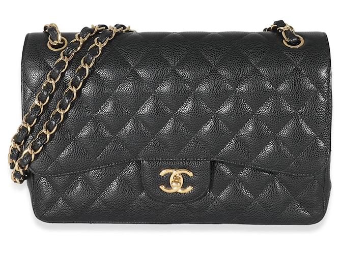 Timeless Chanel Black Quilted Caviar Jumbo Double Flap Bag Leather  ref.1214318