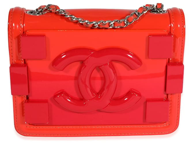 Bolsa Chanel Red Acolchoada Couro Envernizado e Plexi Boy Brick Flap Bag Vermelho  ref.1214320