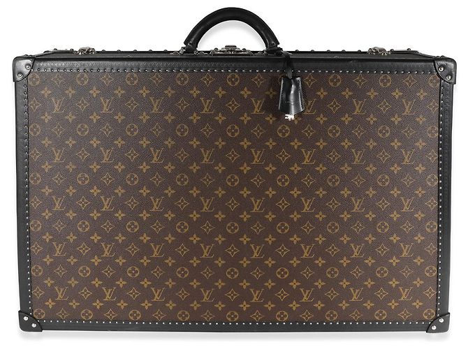 Mala Louis Vuitton Monogram Macassar e couro preto Alzer 70 Marrom