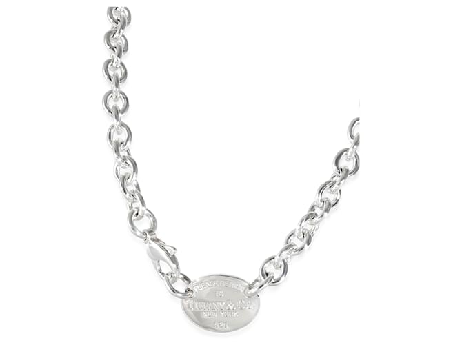 TIFFANY & CO. Return to Tiffany Oval Tag Necklace in Sterling Silver Silvery Metallic Metal  ref.1214336