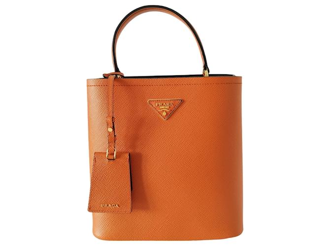 Prada Panier bag in orange Saffiano leather  ref.1214346