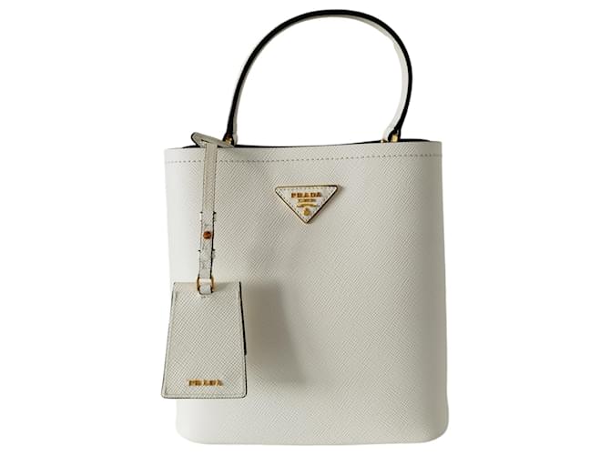 Prada basket bag in white Saffiano leather  ref.1214347