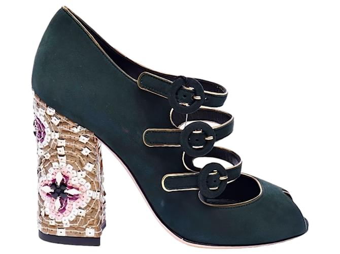 Dolce & Gabbana Sandals Dark green Deerskin  ref.1214377
