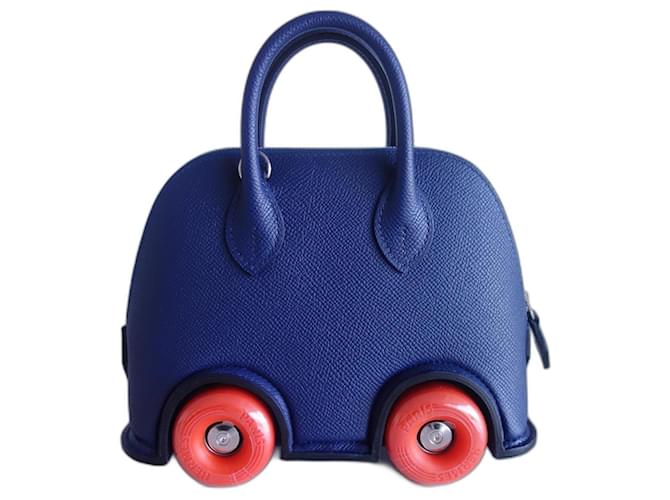 Hermès Sac Hermes Bolide on wheels Cuir Bleu Orange  ref.1214379