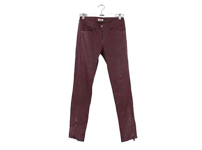 Zadig & Voltaire pantalones de cuero delgados Burdeos  ref.1214544