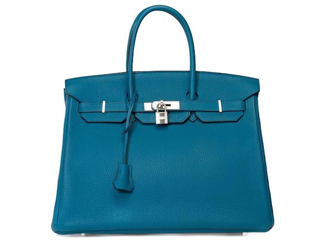 Hermès HERMES BIRKIN BAG 35 in Blue Leather - 101733  ref.1214568