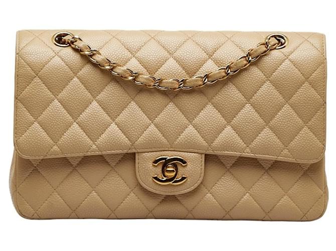 Timeless Chanel Matelassé Bege Couro  ref.1214737