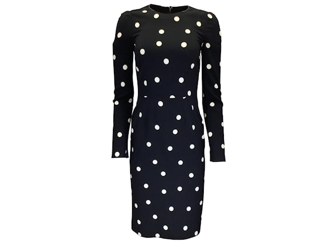 Autre Marque Dolce & Gabbana Black / White Polka Dot Print Long Sleeved Crepe Midi Dress Synthetic  ref.1214980