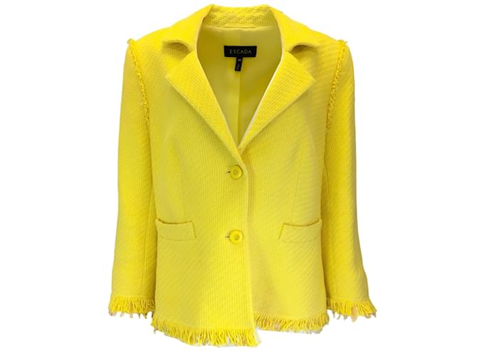 Autre Marque Escada Yellow Bigis Silk Lined Cotton Tweed Blazer in Limoncello  ref.1214981