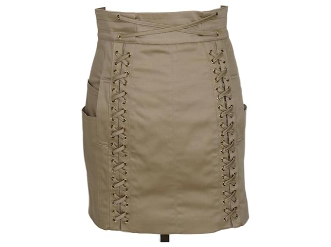 Balmain Minifalda con cordones en beige Algodón  ref.1214990