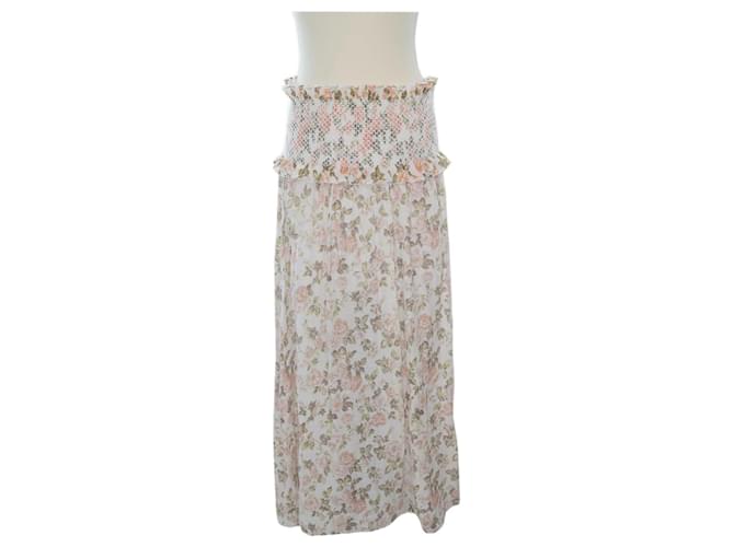 Autre Marque Multicolor Floral-Print Radiate Smocked Maxi Skirt Multiple colors Silk  ref.1215001
