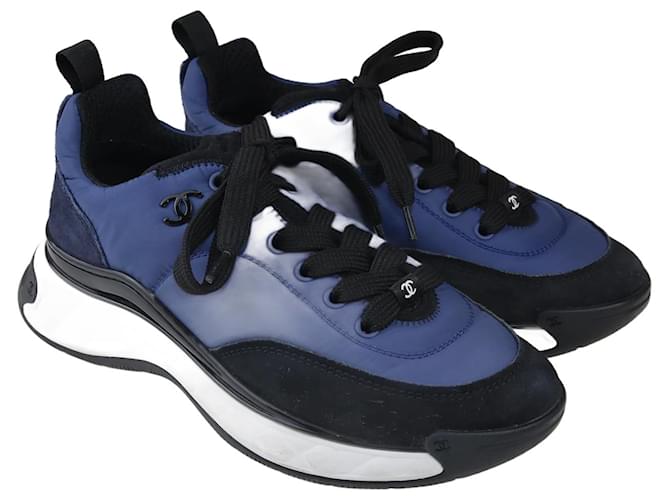 Chanel blue/Black Neoprene And Suede CC Low Top Cloth  ref.1215005