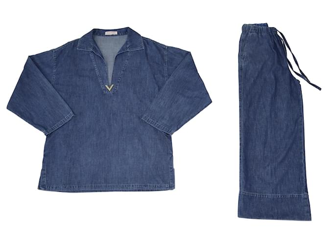 Valentino Chambray Denim Vlogo Top & Pants Set Cotton  ref.1215007