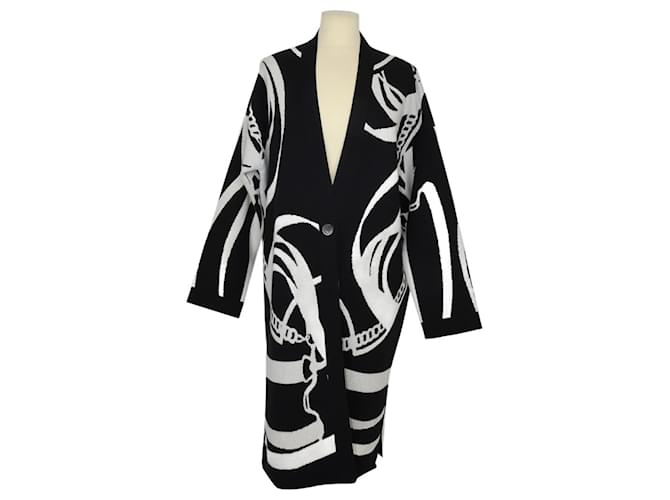 Hermès Schwarze Farbe/Weiße lange Strickjacke von Promenade du Matin Kaschmir  ref.1215009