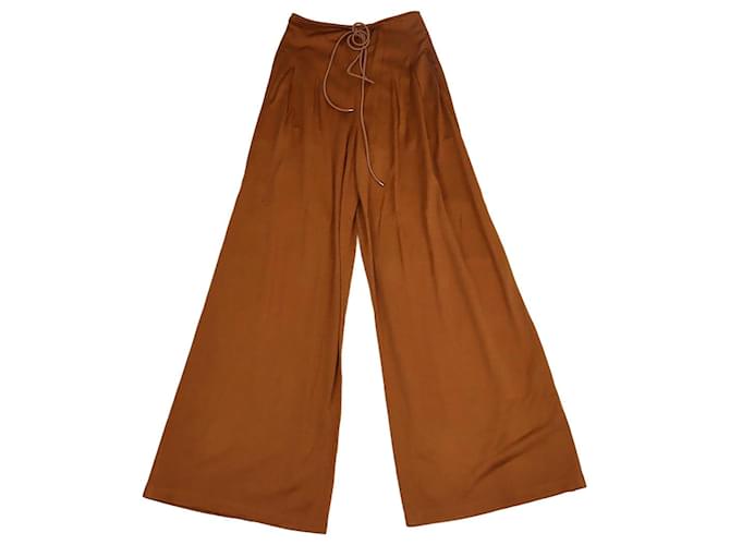 Hermès Pantalon large marron à cordon de serrage Soie  ref.1215011