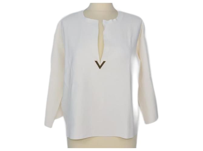 Valentino Tunique courte en tricot blanche à logo V Polyester  ref.1215018