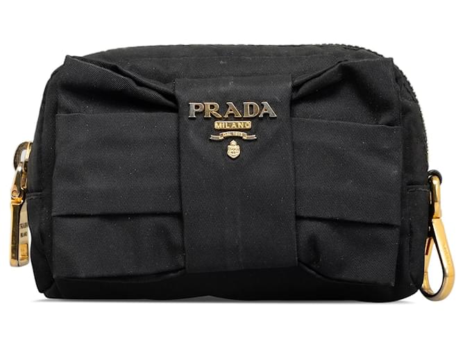 Black Prada Fiocco Bow Tessuto Pouch Synthetic  ref.1215080