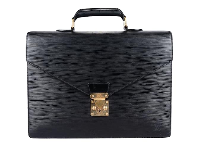 Louis Vuitton Noir Epi Leather Serviette Business Bag Black Cloth  ref.1215090