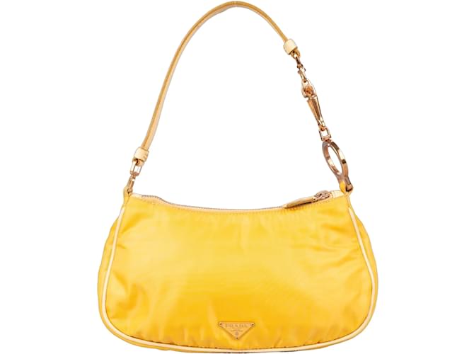 Prada Nylon Mini Cleo Handbag Yellow Leather  ref.1215096