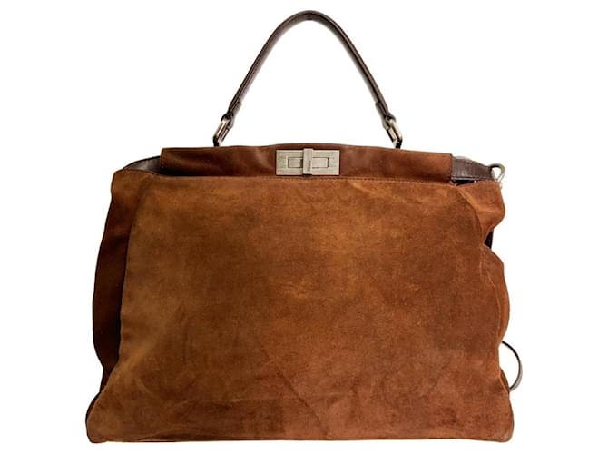Fendi Peekaboo Brown Suede Leather Tote Large Handbag with removable strap  ref.1215202