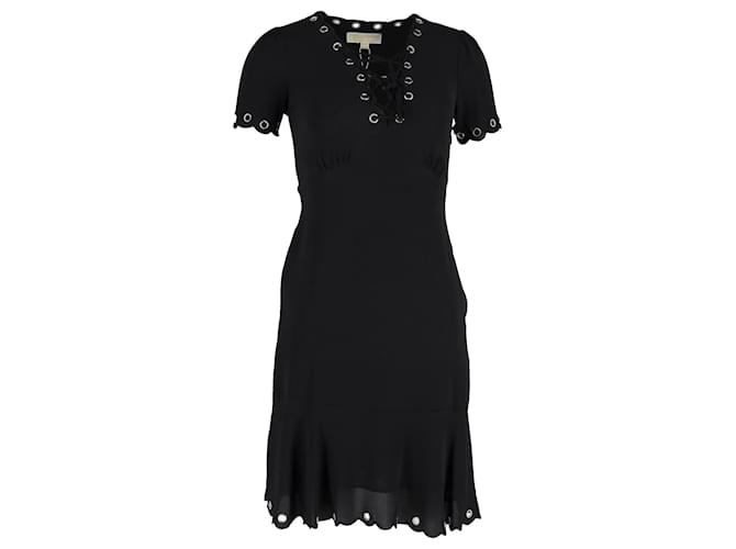 Michael Kors Eyelet Lace-Up Scallop Dress in Black Polyester  ref.1215448