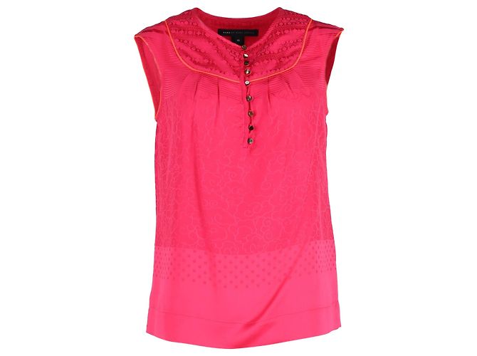 Marc Jacobs Top sem mangas abotoado em seda rosa