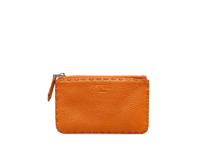 Fendi Selleria Coin Purse  8AP147 Orange Leather  ref.1215486