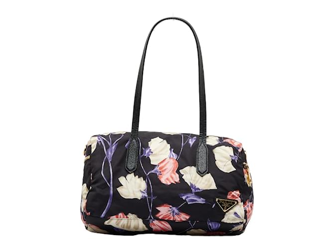Prada Tessuto Floral Shoulder Bag  BL0567 Black Cloth  ref.1215491