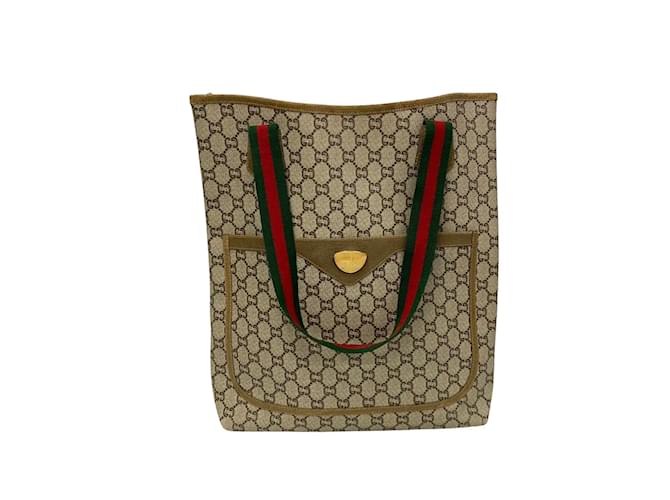 Gucci GG Plus-Einkaufstasche Braun Leinwand  ref.1215500