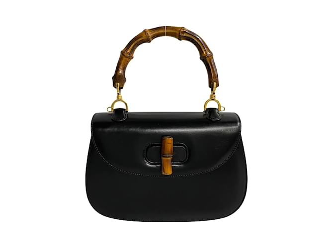 Gucci Leather Bamboo Top Handbag Black Pony-style calfskin  ref.1215501