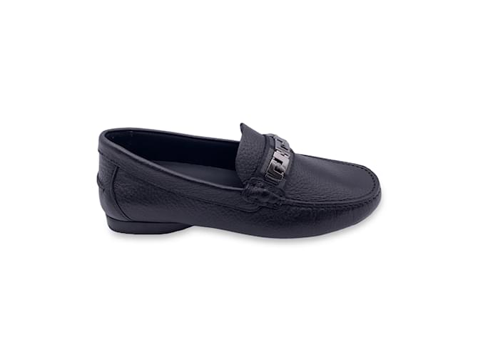Versace Black Leather Mocassins Loafers Car Flat Shoes Size 38.5  ref.1215518