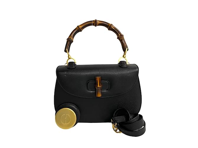 Gucci Leather Bamboo Top Handbag Black Pony-style calfskin  ref.1215534